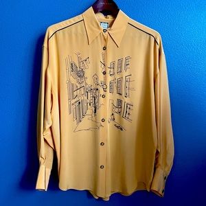 Vintage Embroidered Silk Blouse in Mustard Yellow